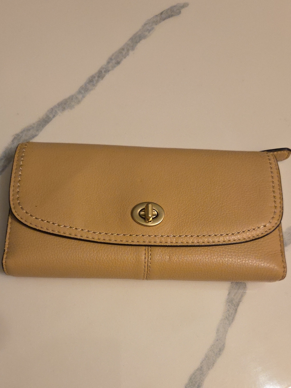 Coach Beige Turn-Lock Fold Wallet